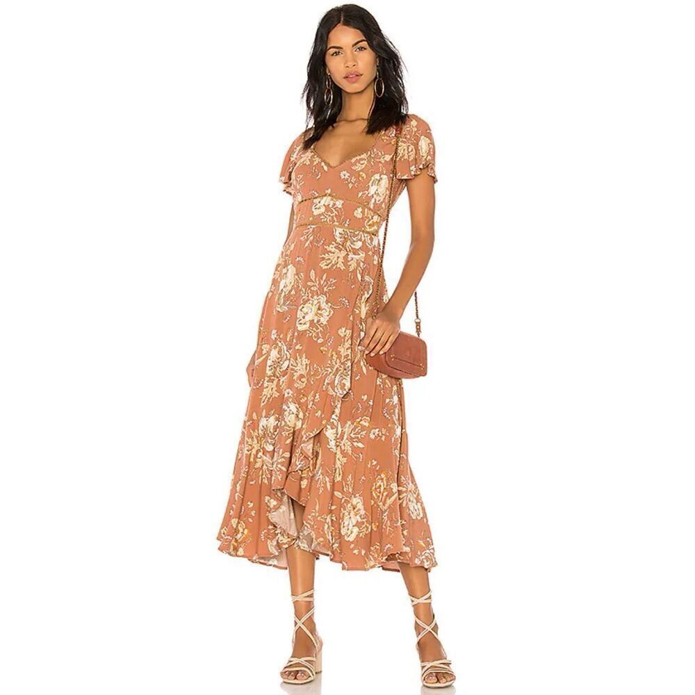 Spell & The Gypsy Collective Rosa Garden Party Midi Dress in Camel Size Medium